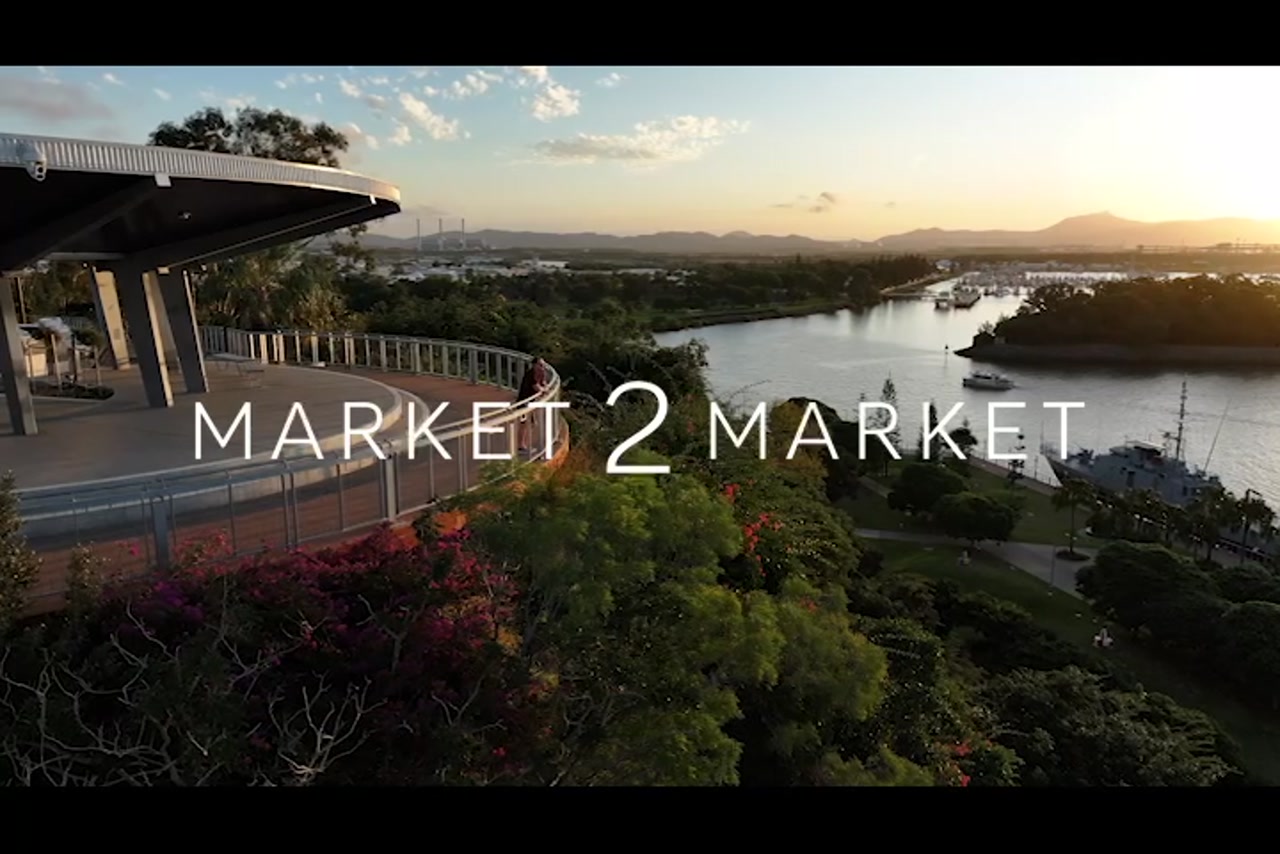 Aerial footage over Williams Golding Memorial Lookout at dusk, Gladstone