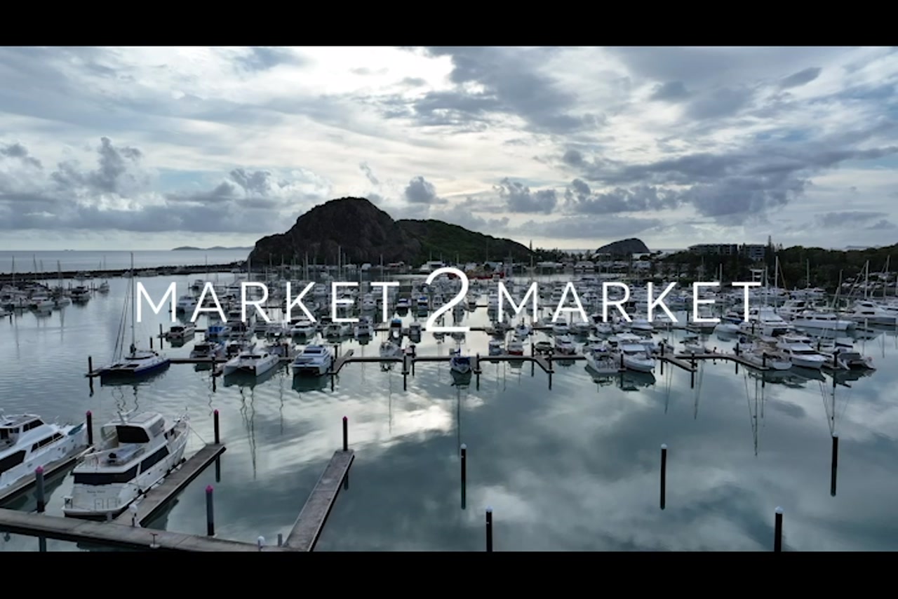 Aerial footage over Yeppoon Marina on and overcast day